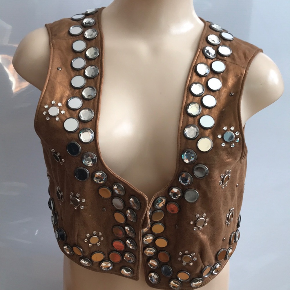 Metallic leather and mirror studded vest! Double D